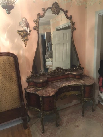 Antique Vintage 19th Century French Mirror Stand Vanity Makeup Cover
