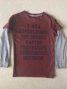 Boys NEXT Age 6 Years Red/Grey Dinosaur Themed Long Sleeved T-shirt Top - Picture 1 of 4