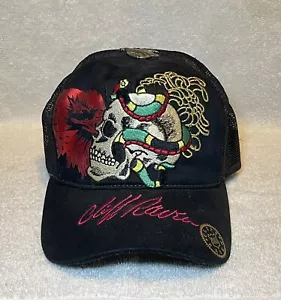 Vintage Cliff Raven Don Ed Hardy by Christian Audigier tattoo Black Hat Cap - Picture 1 of 8