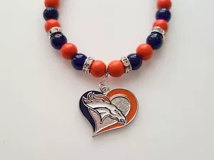 Bracciale calcio Denver Broncos arancione e blu pietre preziose strass chiusura argento - Foto 1 di 11