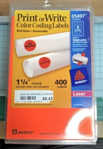 Avery 05497 Etichette rimovibili con codifica a colori stampa o scrittura ROSSO BAGLIORE 1 1/4" rotonde, - Foto 1 di 3