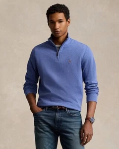 Polo Ralph Lauren Herren Estate Rib Quarter Zip klassischer Pullover blau Größe Large - Bild 1 von 6