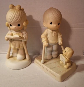 2 Precious Moments Figurines w PROPS / Walks with Me & Blessed OVERCOME 1987-88 - Picture 1 of 12