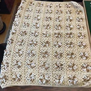 Vintage Granny Square Crocheted 3D Flower Square Pattern Throw Afghan 78” X 62” - Picture 1 of 6