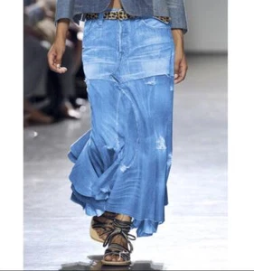 Mujer 2024 Moda Falbala Rasgado Cintura Alta Denim Lavado Larga Línea A Falda 151 - Imagen 1 de 8
