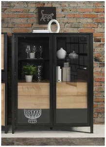 Highboard Vitrine HIGH ROCK 2-trg. Riviera Eiche Optik / Schwarz Forte - Bild 1 von 9