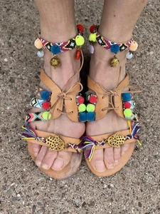 Mabu by Maria Bk Boho Gypsy Embellished Neon Designer Sandals EU38 UK5 RRP£150 - Picture 1 of 11