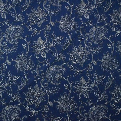 RICHLOOM BENSON MARINE BLUE WHITE FLORAL LINEN LIKE MULTIUSE FABRIC BY YARD 54"W - Image 1 of 4