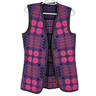Chaleco Suéter Vintage Púrpura Rosa Boho Tejido Tapiz Lagenlook Arte para Usar Talla S Foto 1 de 4