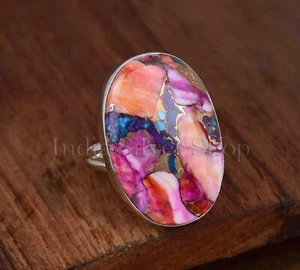 Anello turchese rosa grande misura fatto a mano argento sterling 925 gioielli per lei - Foto 1 di 6