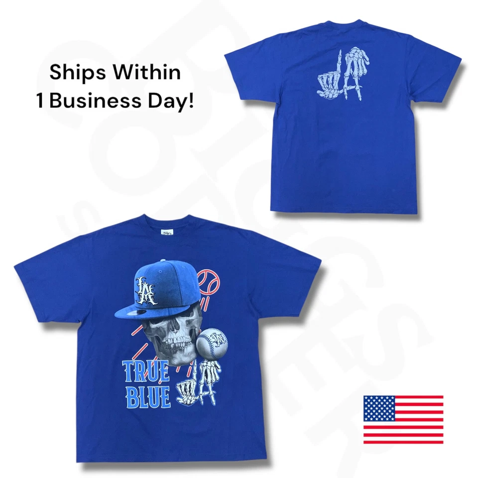 Shaka Wear Los Angeles Dodgers T-Shirt Men's XL True Blue LA Skeleton Hands RARE - Image 1 of 1