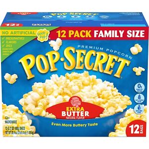 Pop Secret Microwave Popcorn Extra Butter Flavor 3.2 Oz Sharing Bags 12 Ct