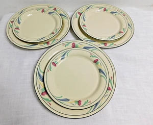 E7 - Lenox USA Papaveri Chinastone su piatti blu 3 + piatti insalata 3 = 6 pezzi - Foto 1 di 5