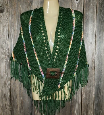 NUEVO Verde Multicolor Tejido a Mano Boho Hippie Bufanda Chal Envoltura Flecos Tejido Foto 1 de 4