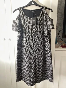 Bnwt Next Size 12 Black & White Cold Shoulder Short Sleeved Dress - Picture 1 of 5
