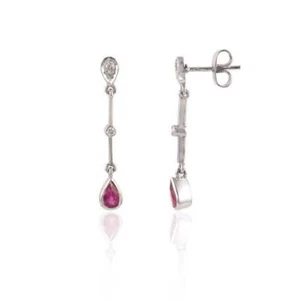 Natural Ruby and Diamonds Solid 10K Gold Dainty Teardrop Statement Earrings - Picture 1 of 4
