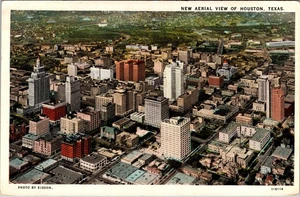 Luftaufnahme Houston Texas 50er Jahre Leinen Postkarte D867 - Bild 1 von 2