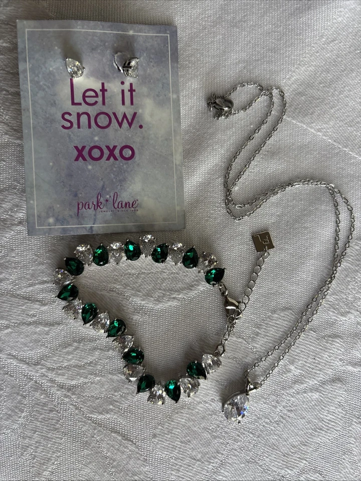 Park Lane FROSTED FRASER Green Clear Faceted CZ Tennis Bracelet ST & Bonuses - Image 1 of 4