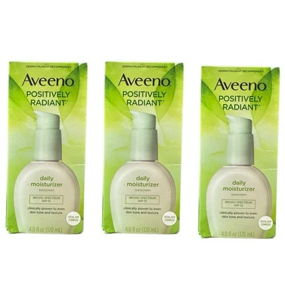 (3) Aveeno Positively Radiant Daily Moisturizer SPF 15 4 fl oz DISCONTINUED HTF - Image 1 of 3