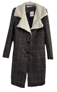 Cappotto Altar'd State opale plaid collo sherpa XXS marrone arancione giacca a spina di pesce - Foto 1 di 6