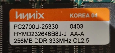 1 X PC2700U-25330 0403 HYMD232646B8J-J AA-A 256MB DDR 333MHZ CL2.5 04 MEMORY RAM - Image 1 of 2
