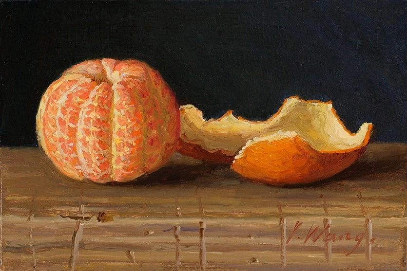 Pintura diaria original bodegón realismo mandarina naranja 6x4" Y Wang Bellas Artes Foto 1 de 1