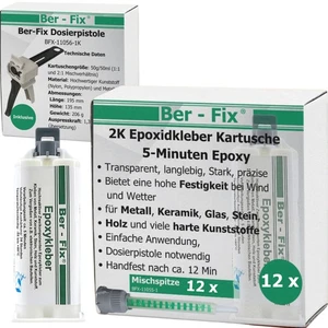 Ber-Fix 5 Min Epoxidharz Kleber EXPRESS 12x 50g Kartusche + Pistole 2k Kleber ec - Bild 1 von 9