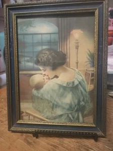Antique Painting on Celluloid Convex Bubble Glass Framed Mother Child Jesus Mary - Picture 1 of 6