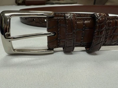 Cinturón de cuero para hombre talla 38 italiano Kipskin en relieve Johnston Murphy marrón nuevo Foto 1 de 4