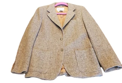 Jones New York Houndstooth Brown Haberdashery Tweed Blazer Jacket Wool Sz 12 - Image 1 of 4