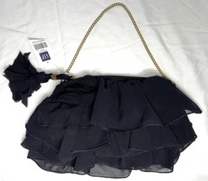 Gap Ruffle Shoulder Evening Bag Chiffon Black Purple Lined Y2K Purse Handbag NEW - Picture 1 of 9
