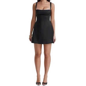 House of CB Kara Black Corset Satin Mini Dress L+ NWT Bustier Cocktail Party - Picture 1 of 11
