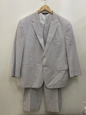 JOS. A. Traje Seersucker BANK Para Hombre Azul Blanco Rayas 48S 42 X 29 Plisado Foto 1 de 4