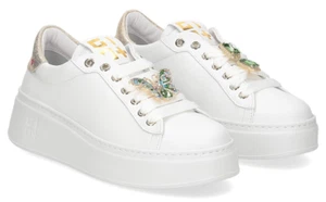 GIO + PIA304C SNEAKERS SCARPE DONNA LACCI STRINGHE PELLE COMBI WHITE PLATINO - Imagen 1 de 1