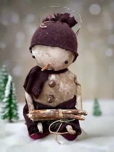 Primitive handgefertigte Ronny Schneemann Puppe mit Hut und Grün 10" - Bild 1 von 3