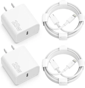 2-Pack 25W USB-C Fast Charger with 6FT MFi-Certified Lightning Cable for iPhone - Picture 1 of 7