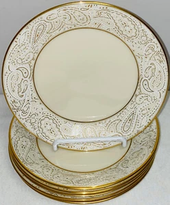 6 Lenox TRANSITION PAISLEY DESIGN 6 1/4" BREAD PLATES W/GOLD TRIM - Picture 1 of 2