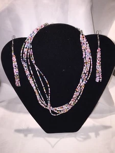 Pink Mini Beads necklace & earring set A11 - Picture 1 of 7