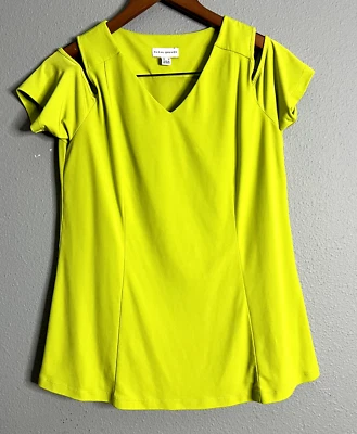 Susan Graver Womens Small Green Cold Shoulder Top Blouse Minimalist Career Wear - Image 1 of 4