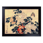 Hokusai Peonies And Butterfly Japanese Art Lap Tray Cushioned Bean Bag Padded