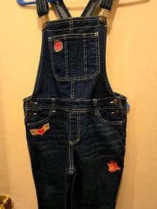 Jordache Youth Girls Bib Overalls  Size 10/12;  Blue, Embroidered, Embellished - Picture 1 of 5
