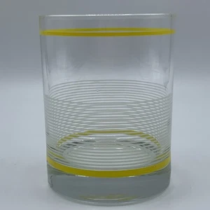 Vintage Libbey Striped Drinking Glass Thick Bottom Clear Yellow White Stripes - Picture 1 of 7