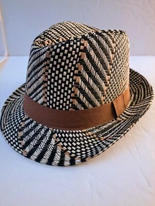 Unisex 100 % gestreifter Fedora mit braunem Bandband, Größe 23 Zoll - Bild 1 von 5