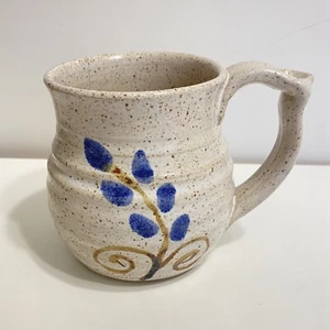 Studiokeramik Handarbeit grau blau gesprenkelt Blumen signiert Becher Tasse mit Henkel 4" - Bild 1 von 9