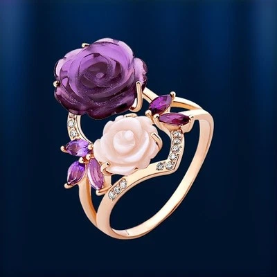 Russian solid rose gold 585/14k mother of pearl and Amethyst RING Beautiful! - Image 1 of 4