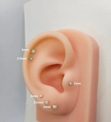 20G/18G/16G White Opal Stud Push Pin Labret, Threadless Flat Back Helix Earrings - Image 1 of 4