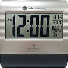 Ambient Weather RC-9362 Atomic Digital Wall Clock with Silver and Black 