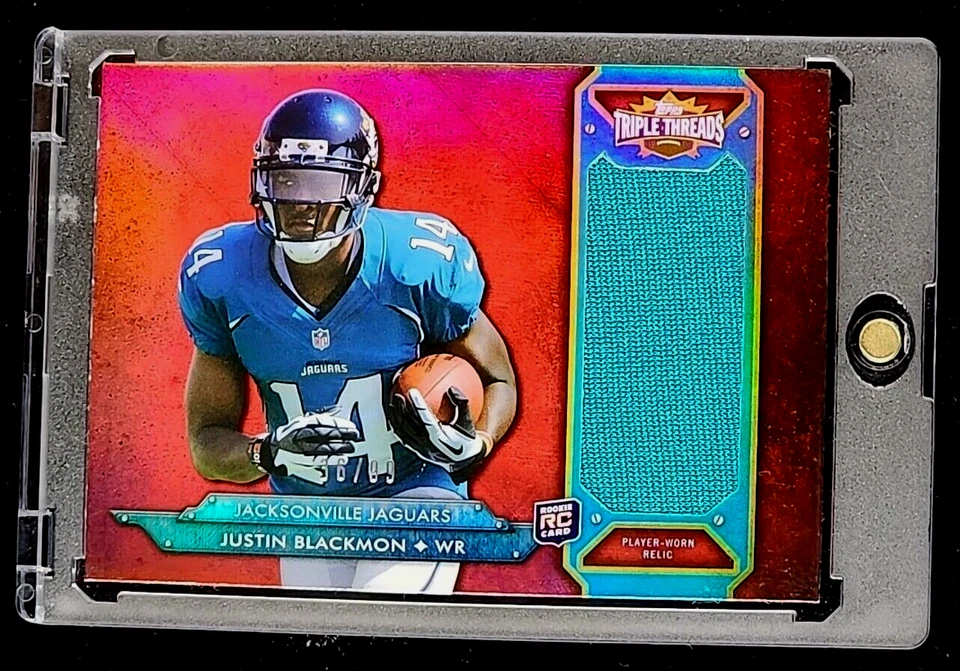 2012 Topps Triple Threads Rookie Jumbo Relics #TTRJR24 Justin Blackmon RC /99 - Image 1 of 4