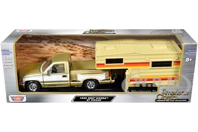 1992 GMC SIERRA GT PICKUP GOLD W/CAMPER 1/24 DIECAST BY MOTORMAX 75330-73204 - Image 1 of 4