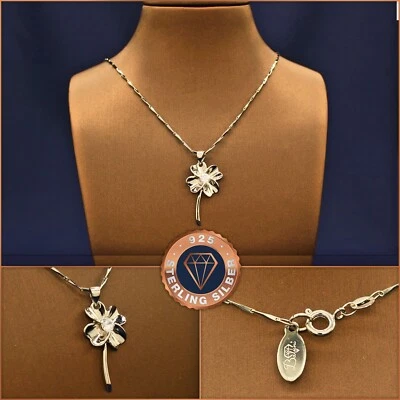 Kleeblatt-Anhänger an Halskette 925 Sterlingsilber + Etui, Geschenk Weihnachten - Bild 1 von 4